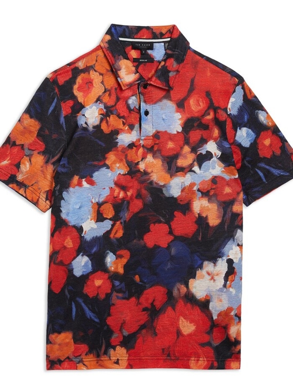 Ted Baker Multicolor Darly Floral Linen Polo — Red, Blue & Orange Print
